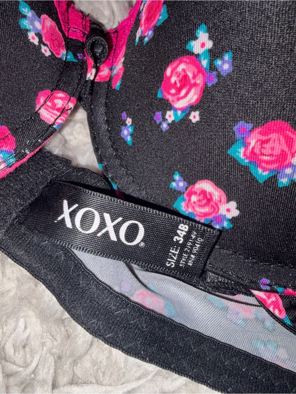 XOXO Black Bra with Pink Floral Print